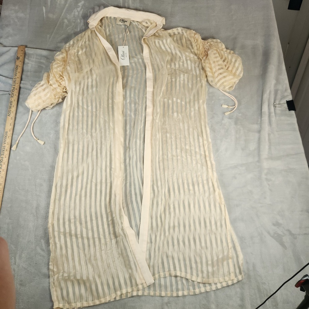 Ollari New York Anthropologie Sheer Ivory Striped Duster Overlay Sheer Kimono